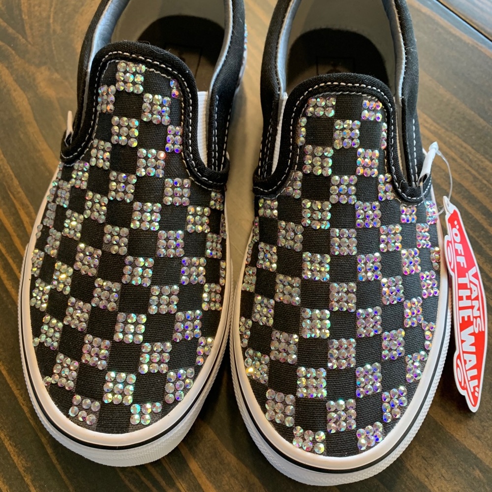 Custom Girls Vans checkered with AB crystals bling